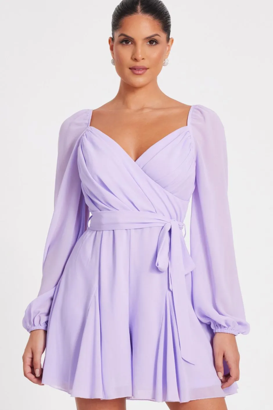 Quiz Lilac Chiffon Long Sleeve Playsuit Outlet