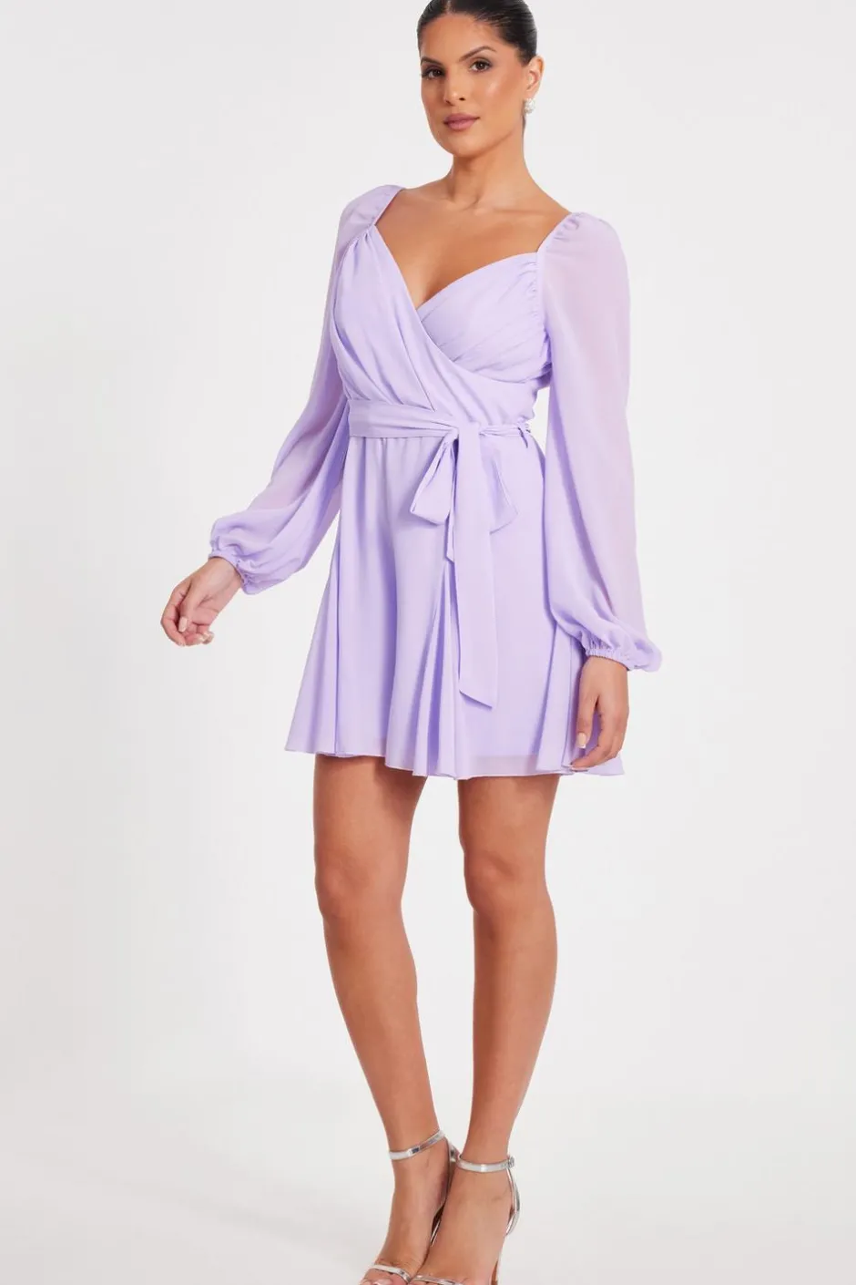 Quiz Lilac Chiffon Long Sleeve Playsuit Outlet