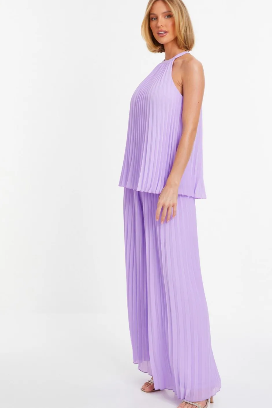 Quiz Lilac Chiffon Pleated High Neck Top