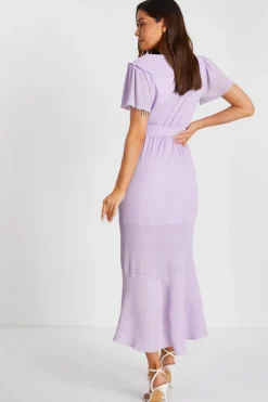 Quiz Lilac Crinkle Frill Midaxi Dress Clearance