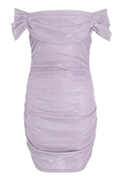 Quiz Lilac Glitter Bardot Bodycon Mini Dress