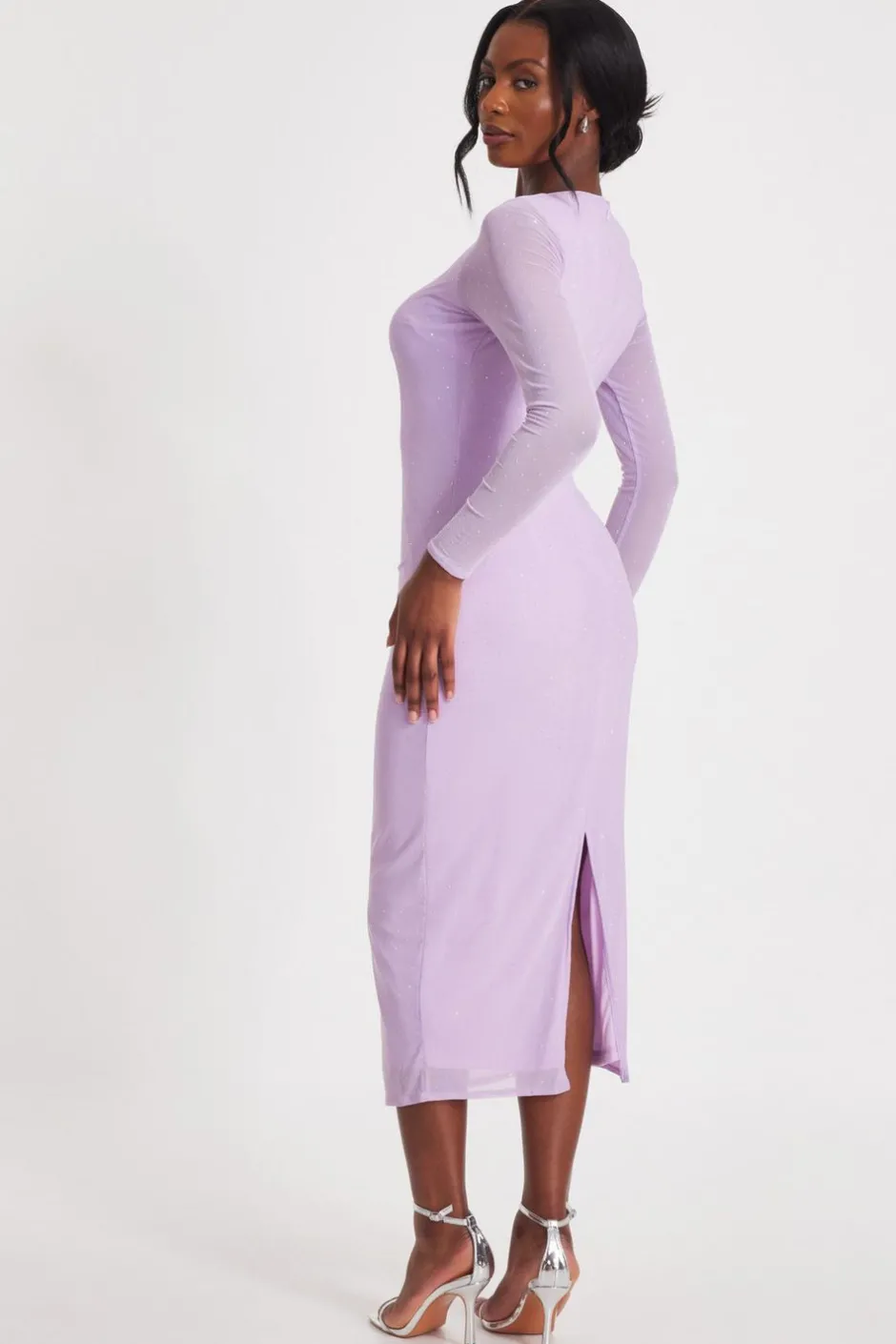 Quiz Lilac Mesh Diamante Midaxi Dress New