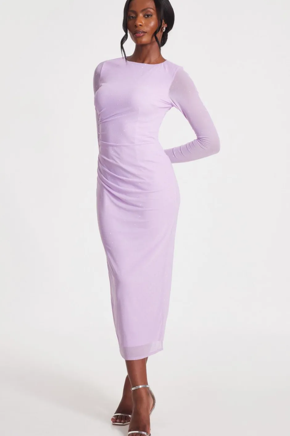 Quiz Lilac Mesh Diamante Midaxi Dress New