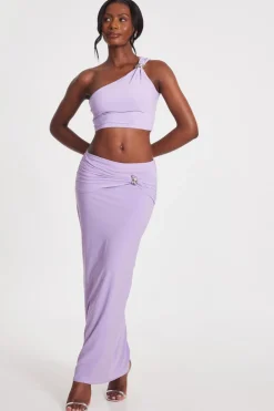 Quiz Lilac One Shoulder Crop Top Discount