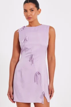 Quiz Lilac Satin Bow Mini Dress Outlet