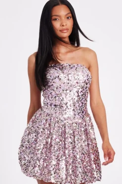 Quiz Lilac Sequin Puff Ball Mini Dress New