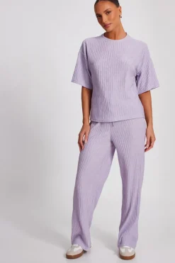 Quiz Textured Palazzo Trousers Lilac Clearance