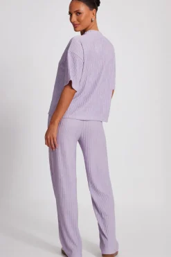 Quiz Textured Palazzo Trousers Lilac Clearance