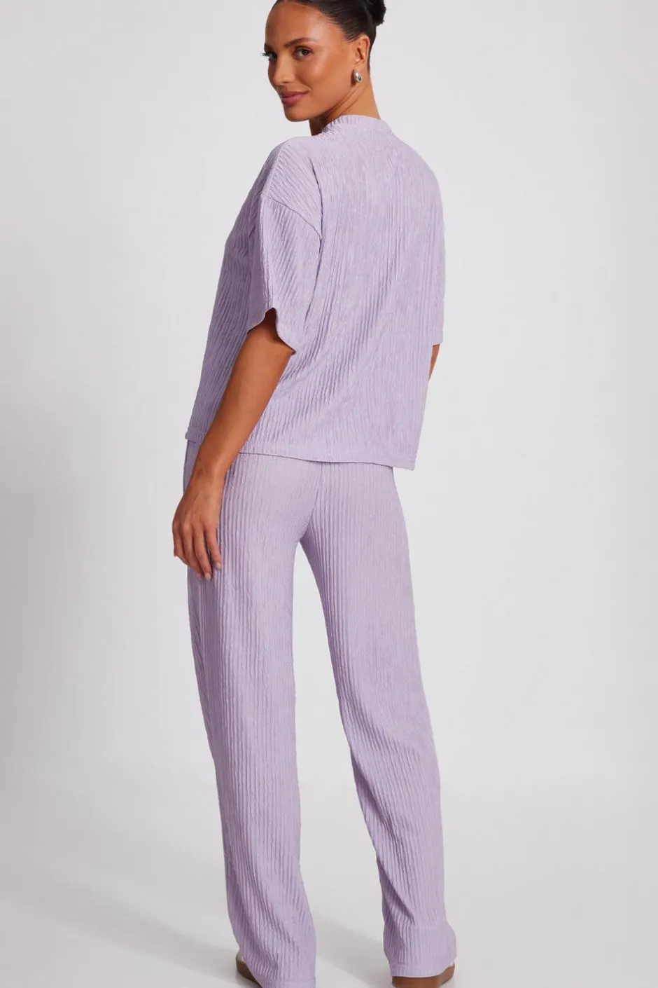 Quiz Textured Palazzo Trousers Lilac Clearance