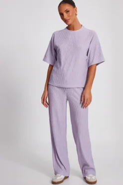 Quiz Textured T-Shirt Lilac Outlet