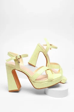 Quiz Crocodile Cross Strap Platform Heeled Sandal Lime Outlet