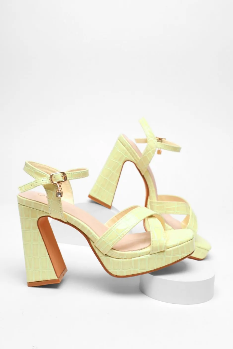 Quiz Crocodile Cross Strap Platform Heeled Sandal Lime Outlet
