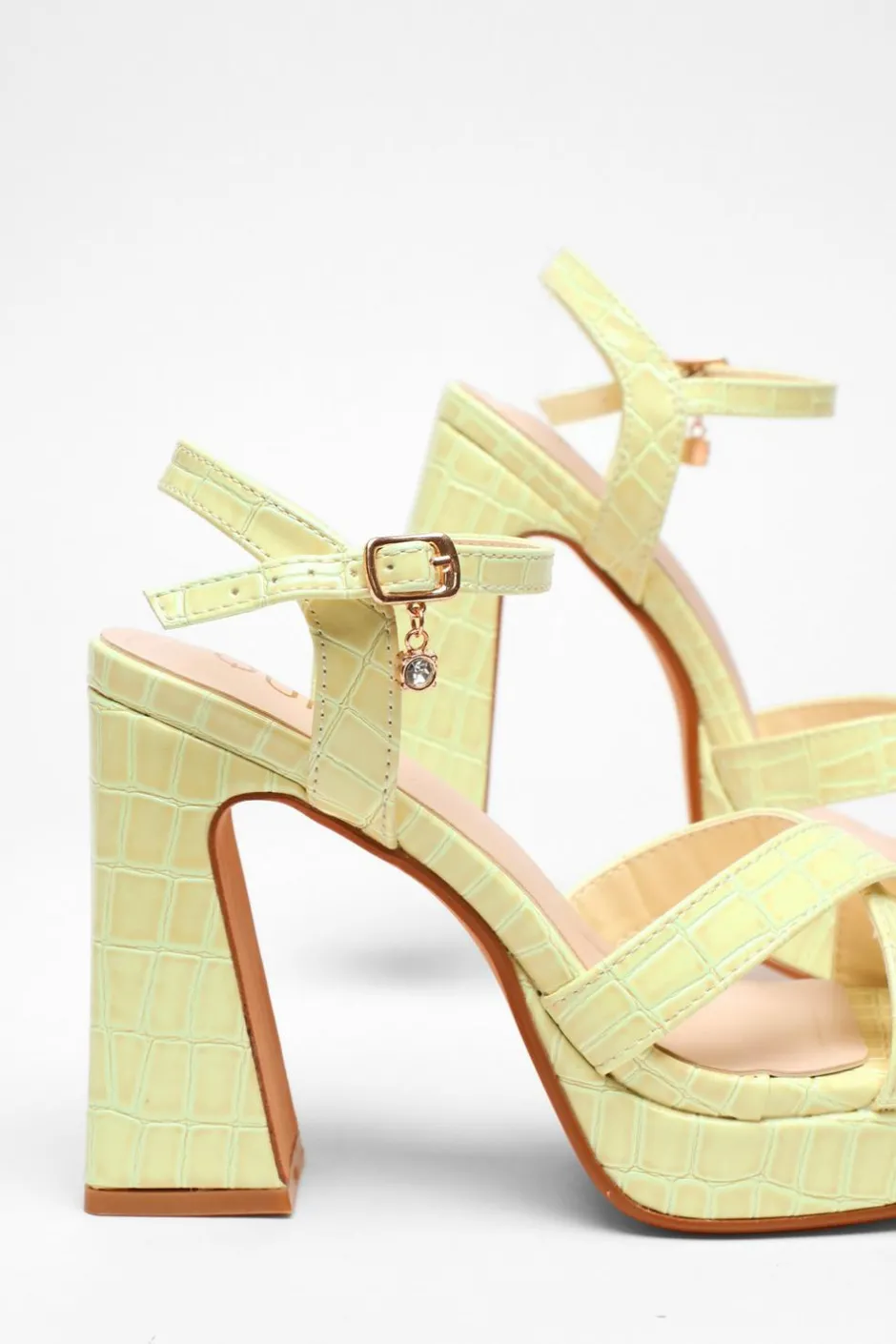 Quiz Crocodile Cross Strap Platform Heeled Sandal Lime Outlet