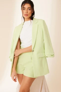 Quiz Ruched Sleeve Blazer Lime Sale