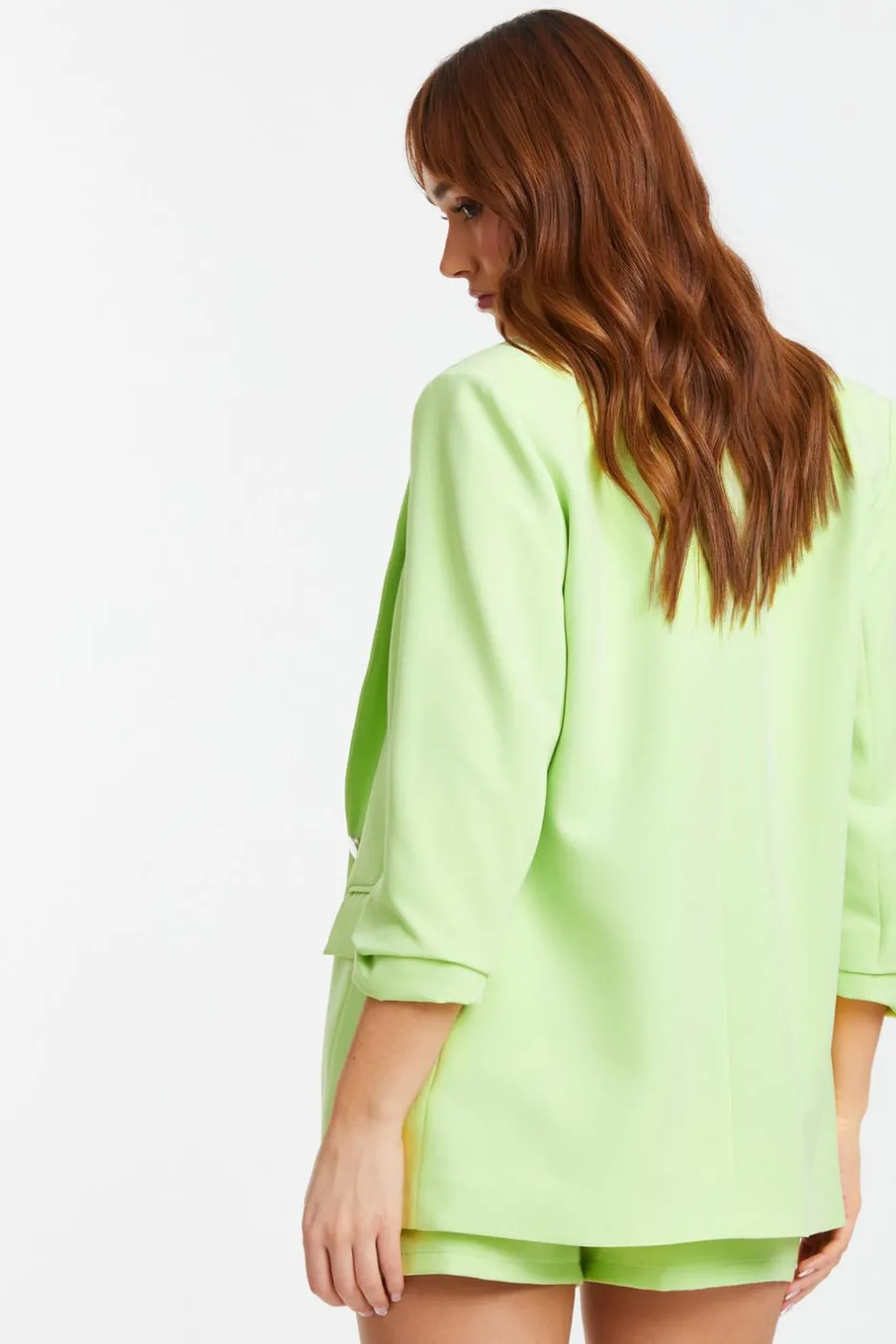 Quiz Ruched Sleeve Blazer Lime Sale