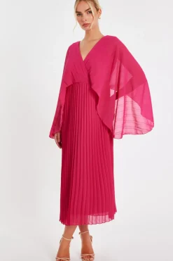 Quiz Magenta Chiffon Pleated Midaxi Dress Online
