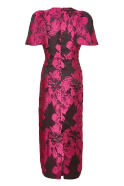 Quiz Magenta Floral Short Sleeve Midaxi Dress New
