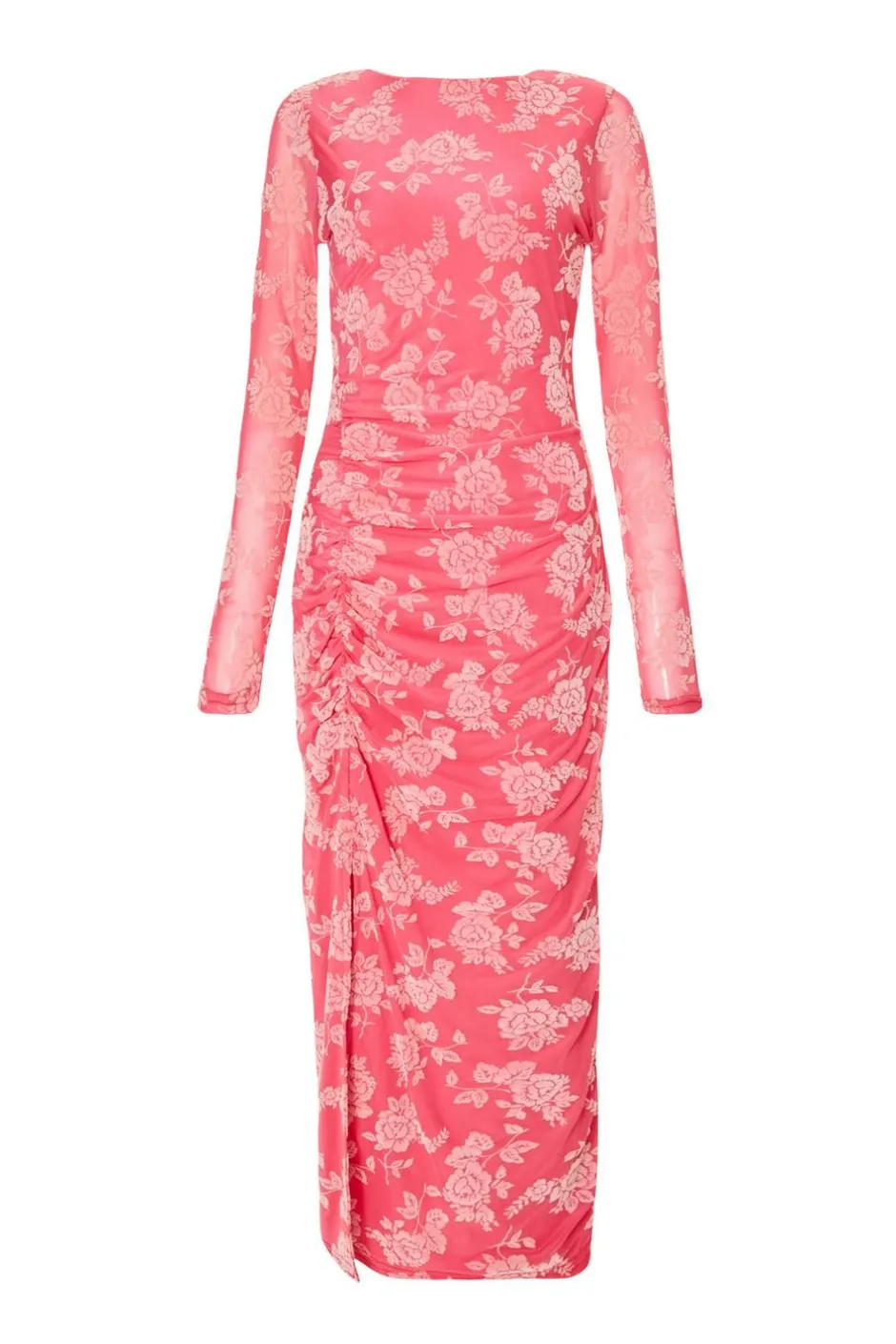 Quiz Magenta Mesh Floral Midaxi Dress Outlet