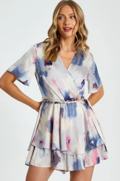 Quiz Marble Print Tiered Playsuit