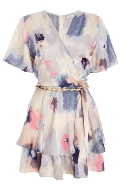 Quiz Marble Print Tiered Playsuit