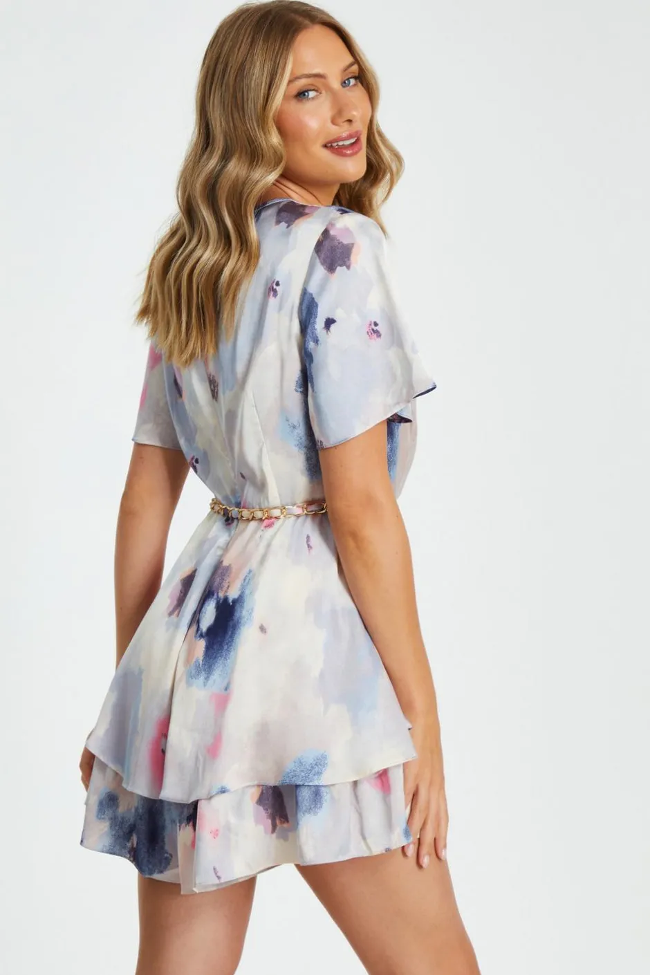 Quiz Marble Print Tiered Playsuit