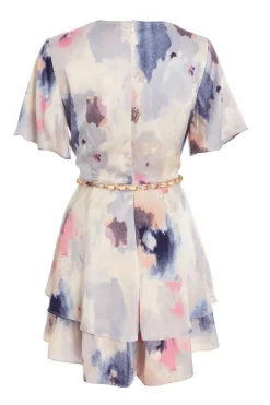 Quiz Marble Print Tiered Playsuit