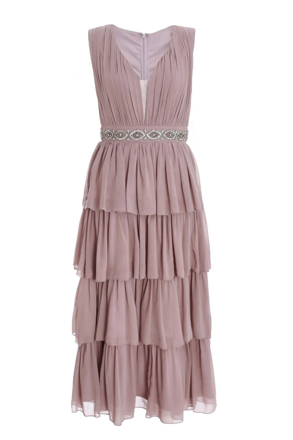 Quiz Mauve Chiffon Tiered Midi Dress Outlet