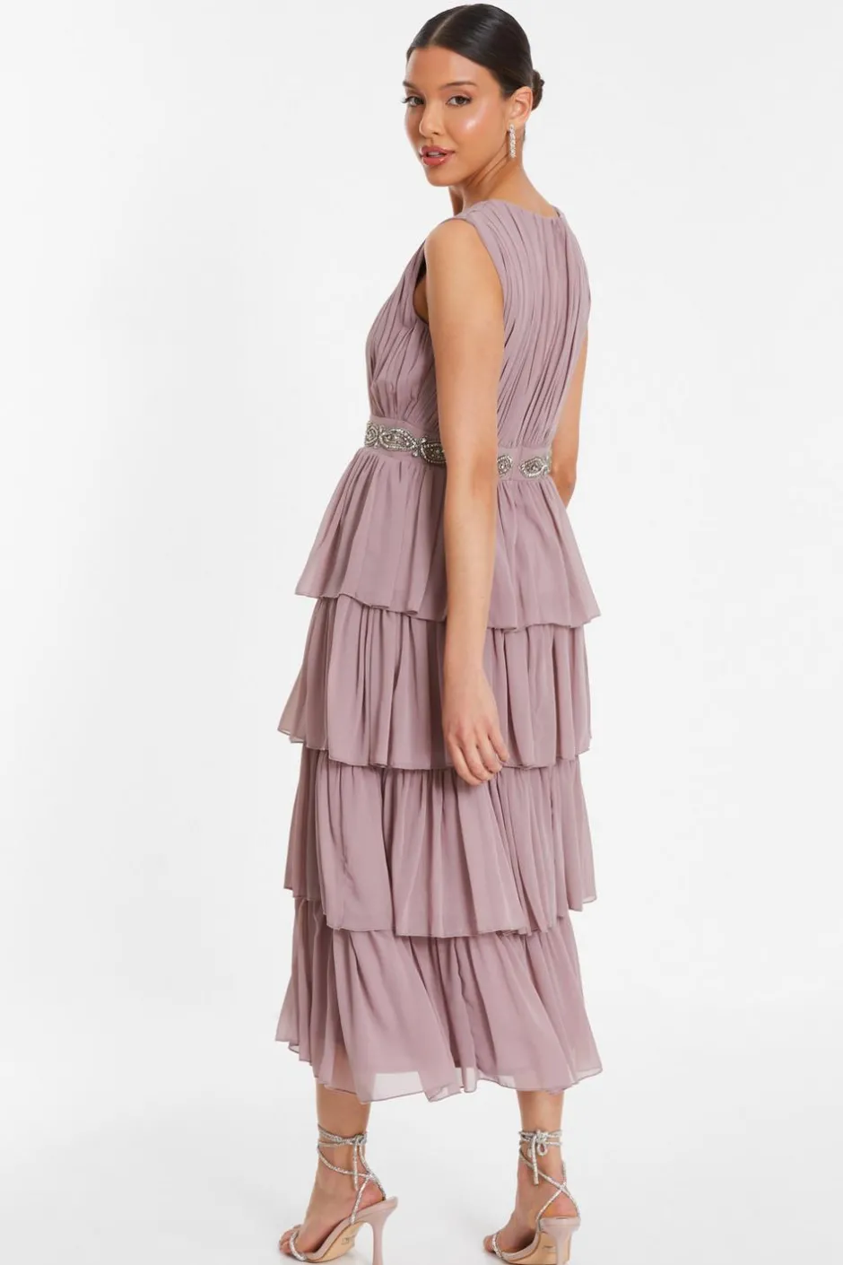 Quiz Mauve Chiffon Tiered Midi Dress Outlet