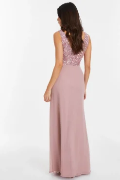 Quiz Mauve Embellished Chiffon Maxi Dress