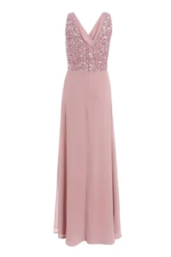 Quiz Mauve Embellished Chiffon Maxi Dress