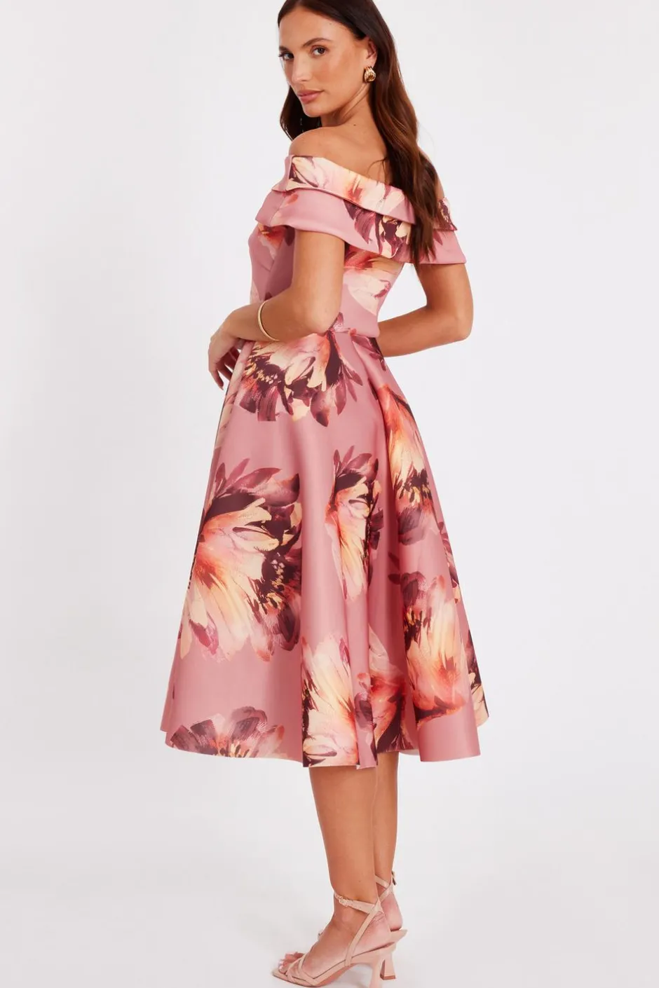 Quiz Mauve Floral Bardot Midi Dress Discount