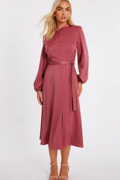 Quiz Mauve Satin Button Front Midaxi Dress New