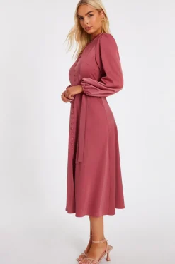 Quiz Mauve Satin Button Front Midaxi Dress New
