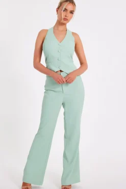 Quiz Mint Flared Tailored Trousers Discount