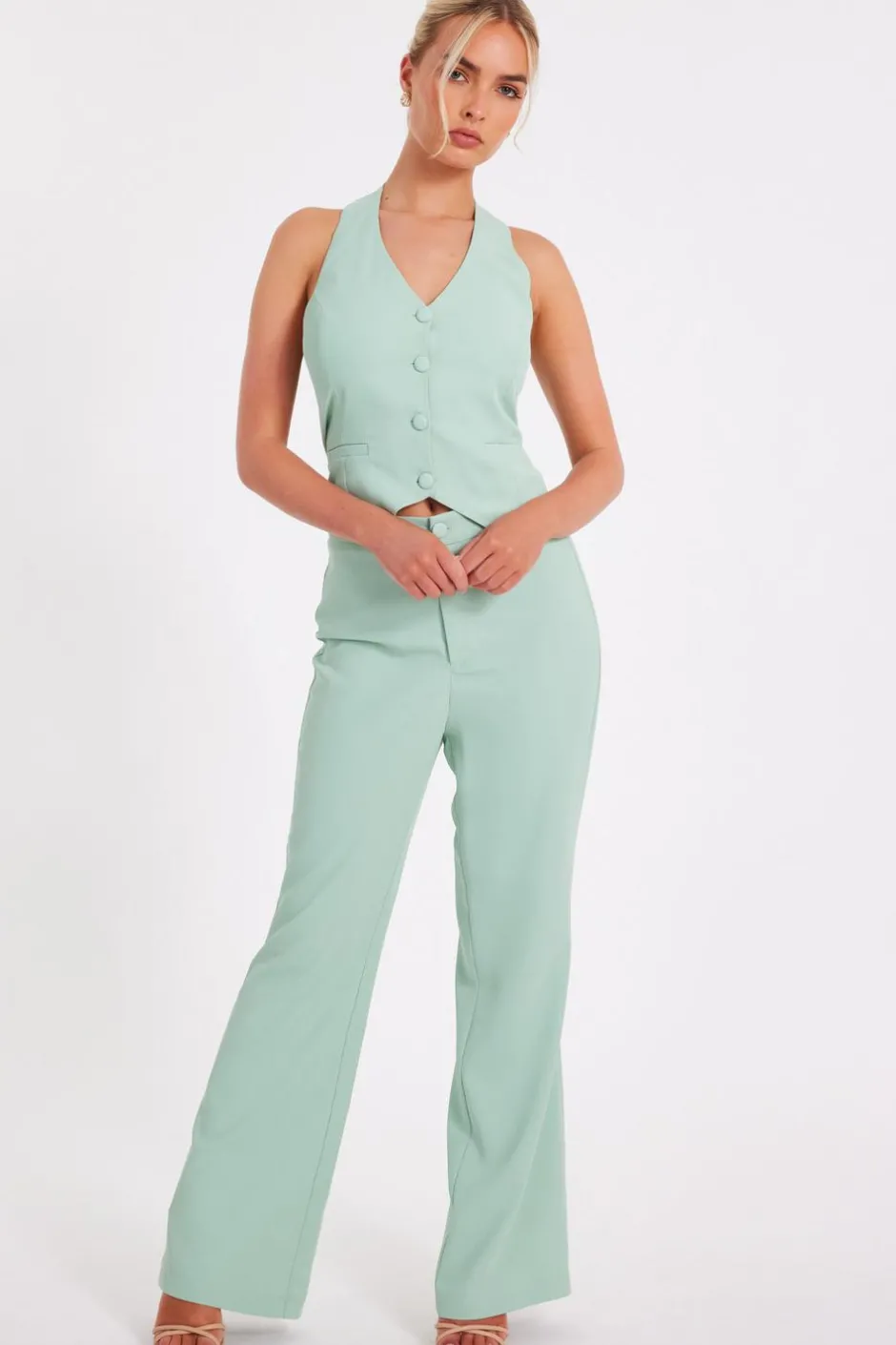 Quiz Mint Flared Tailored Trousers Discount