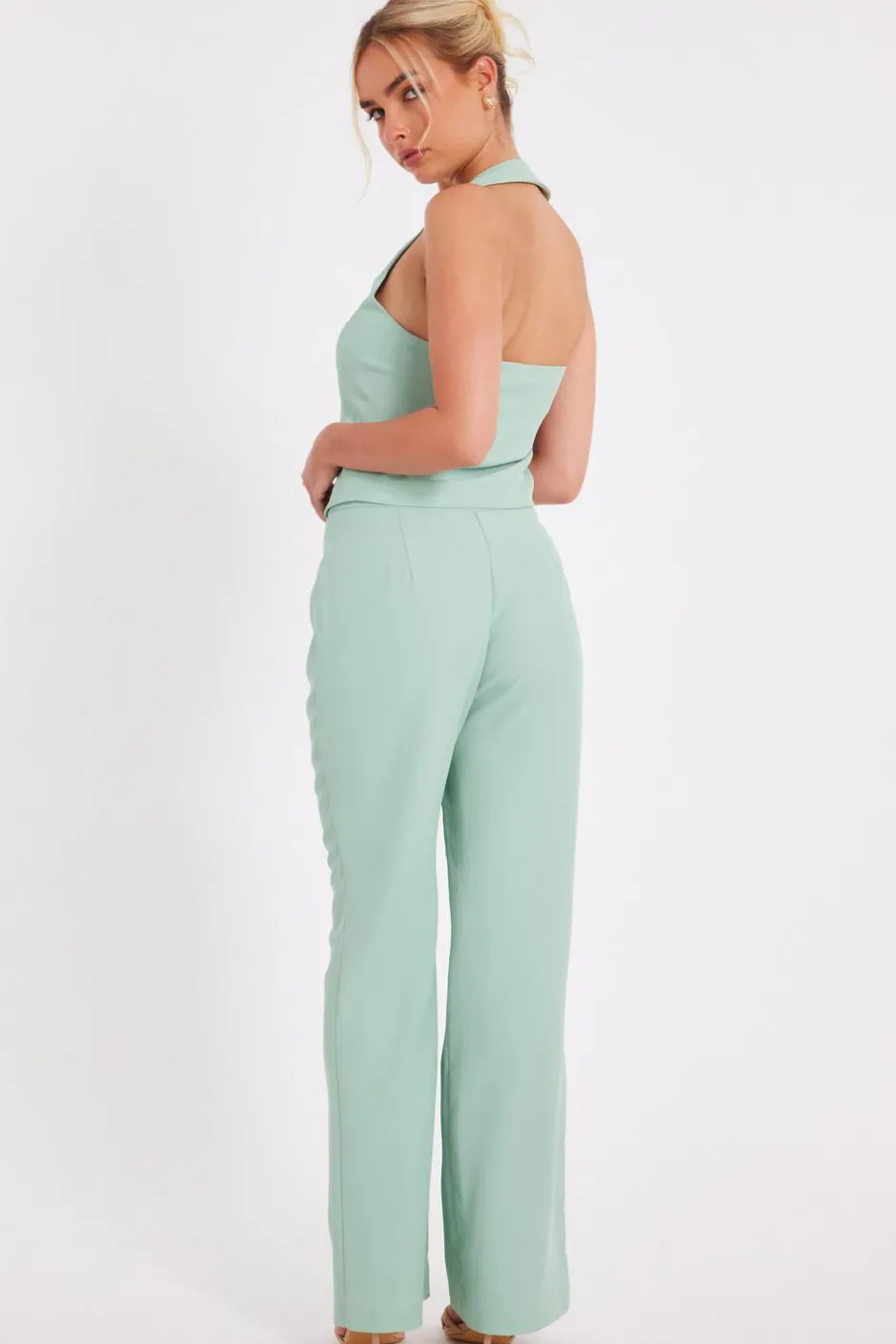 Quiz Mint Flared Tailored Trousers Discount
