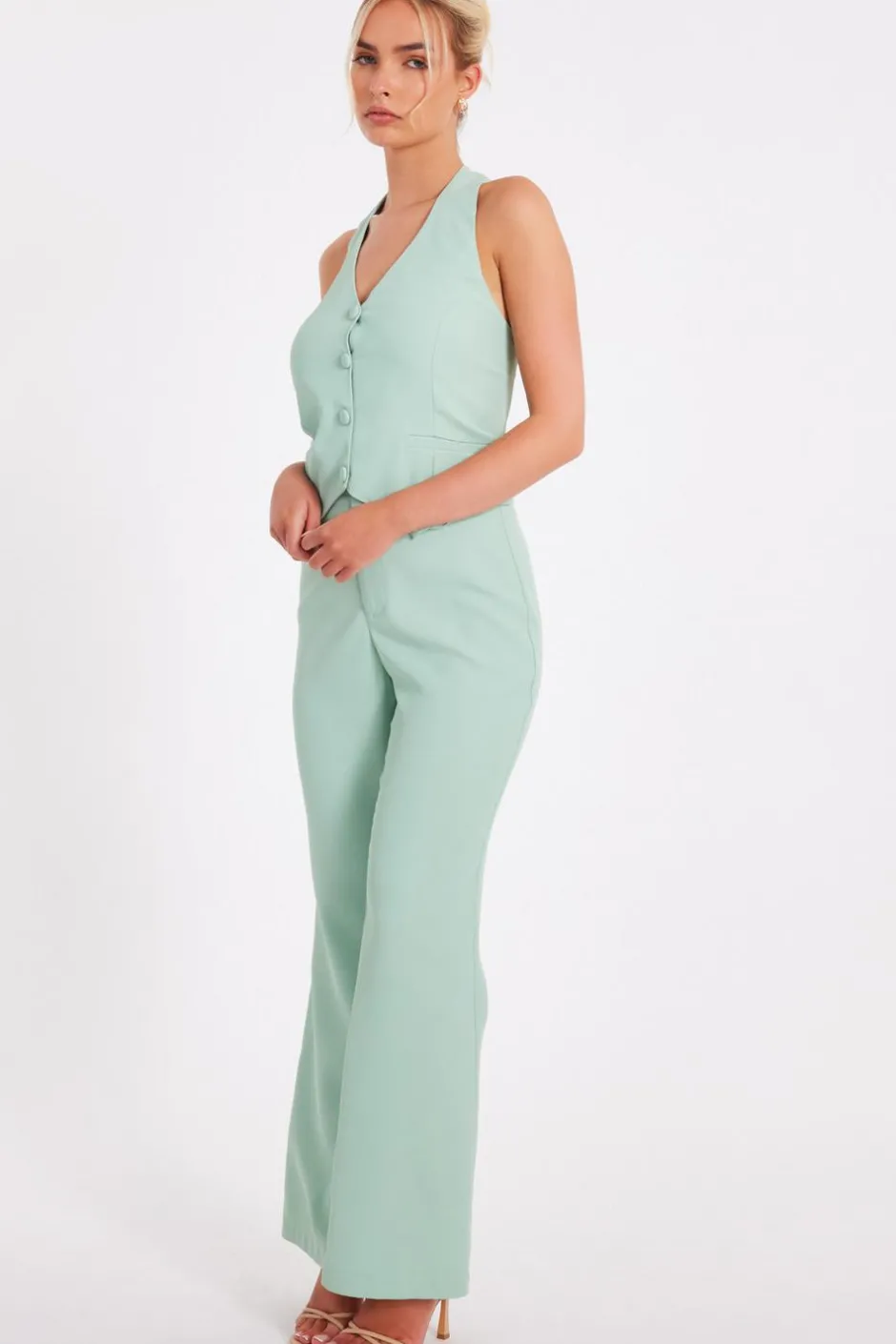 Quiz Mint Flared Tailored Trousers Discount