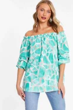 Quiz Mint Giraffe Print Bardot Top Online