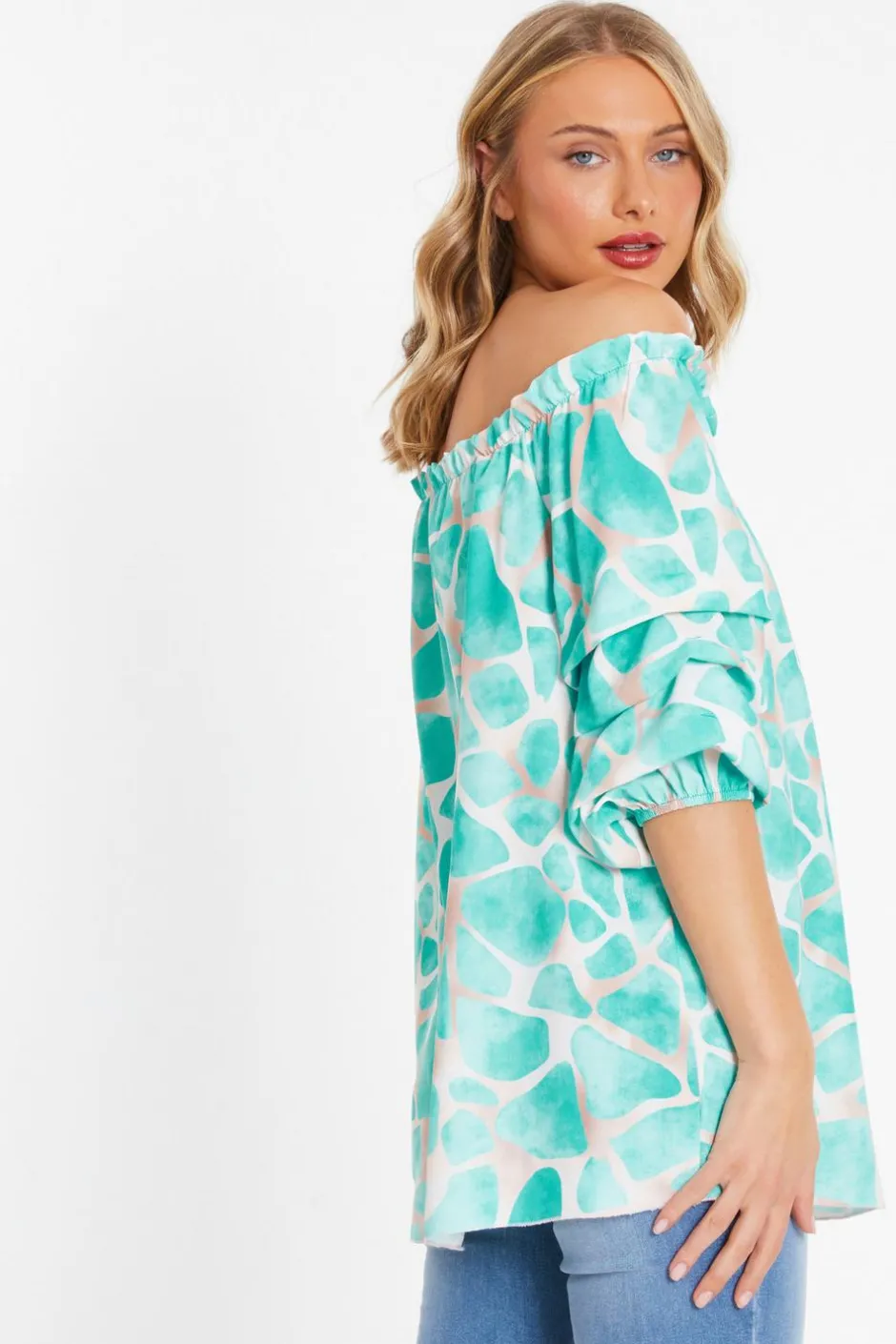Quiz Mint Giraffe Print Bardot Top Online
