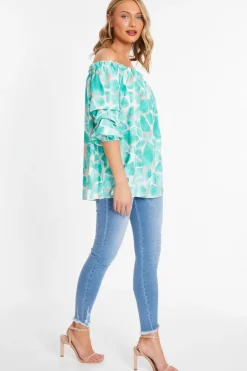 Quiz Mint Giraffe Print Bardot Top Online