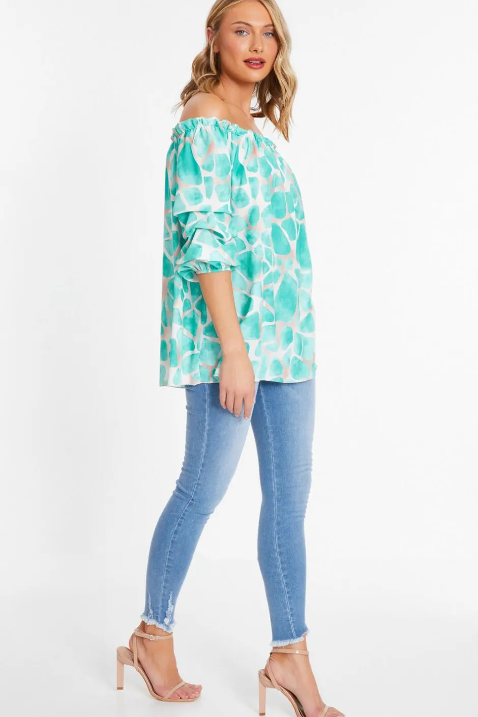 Quiz Mint Giraffe Print Bardot Top Online