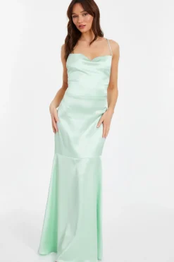 Quiz Satin Cross Back Maxi Dress Mint