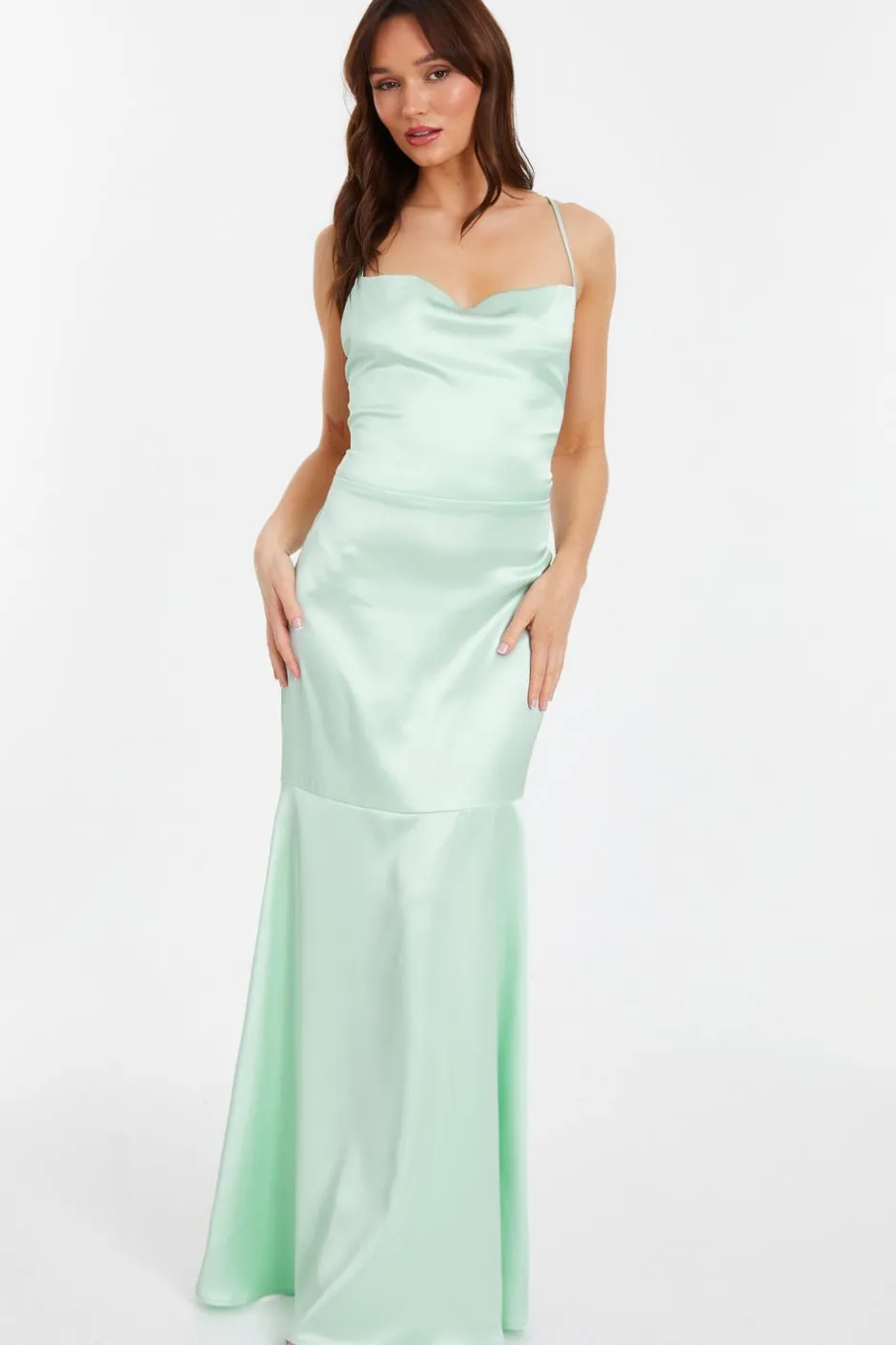 Quiz Satin Cross Back Maxi Dress Mint