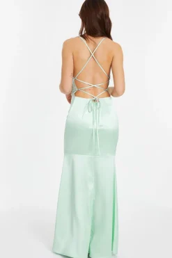 Quiz Satin Cross Back Maxi Dress Mint