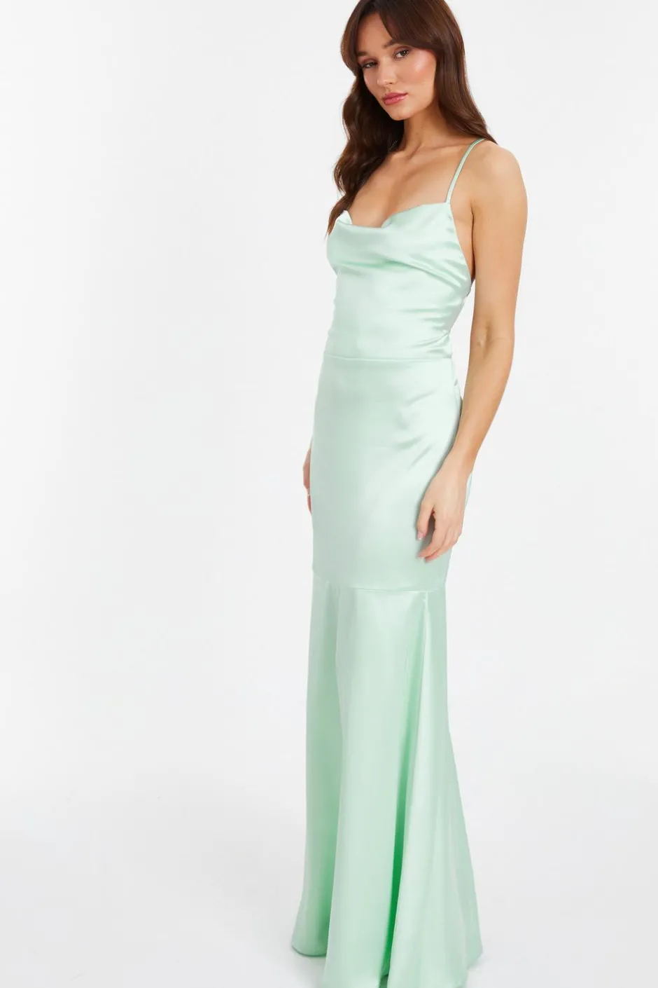 Quiz Satin Cross Back Maxi Dress Mint