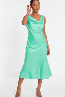 Quiz Mint Satin Slip Midi Dress Sale