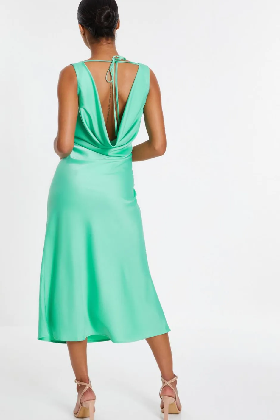 Quiz Mint Satin Slip Midi Dress Sale
