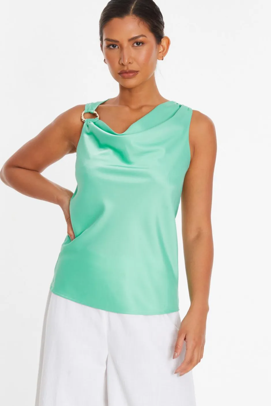 Quiz Mint Satin Vest Top Outlet
