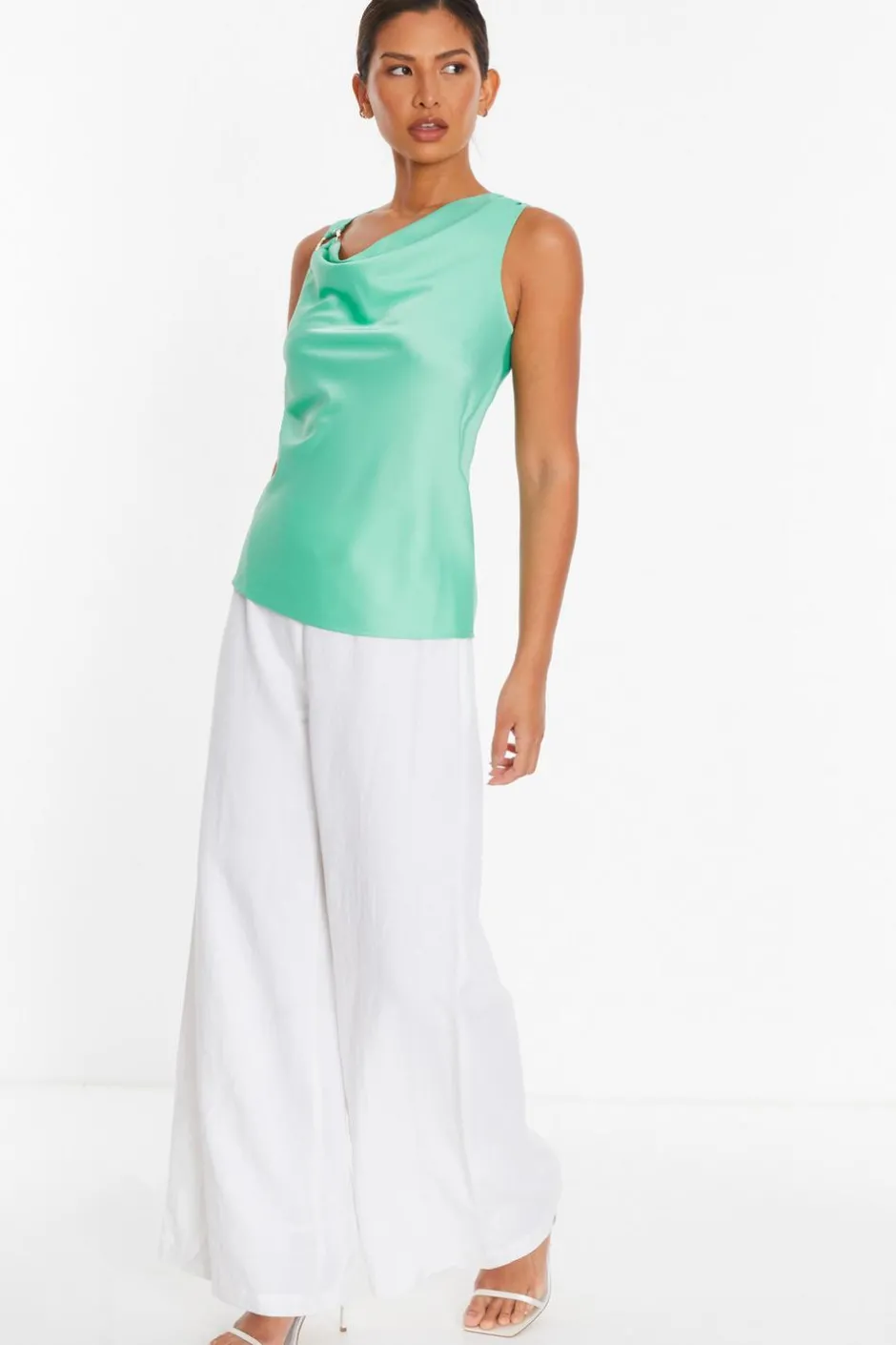 Quiz Mint Satin Vest Top Outlet