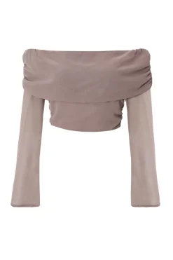 Quiz Mocha Chiffon Ruffle Crop Top New